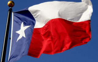 Texas flag blowing in wind