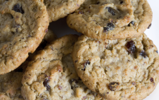 closeup of oatmeal cranberry raisin cookies